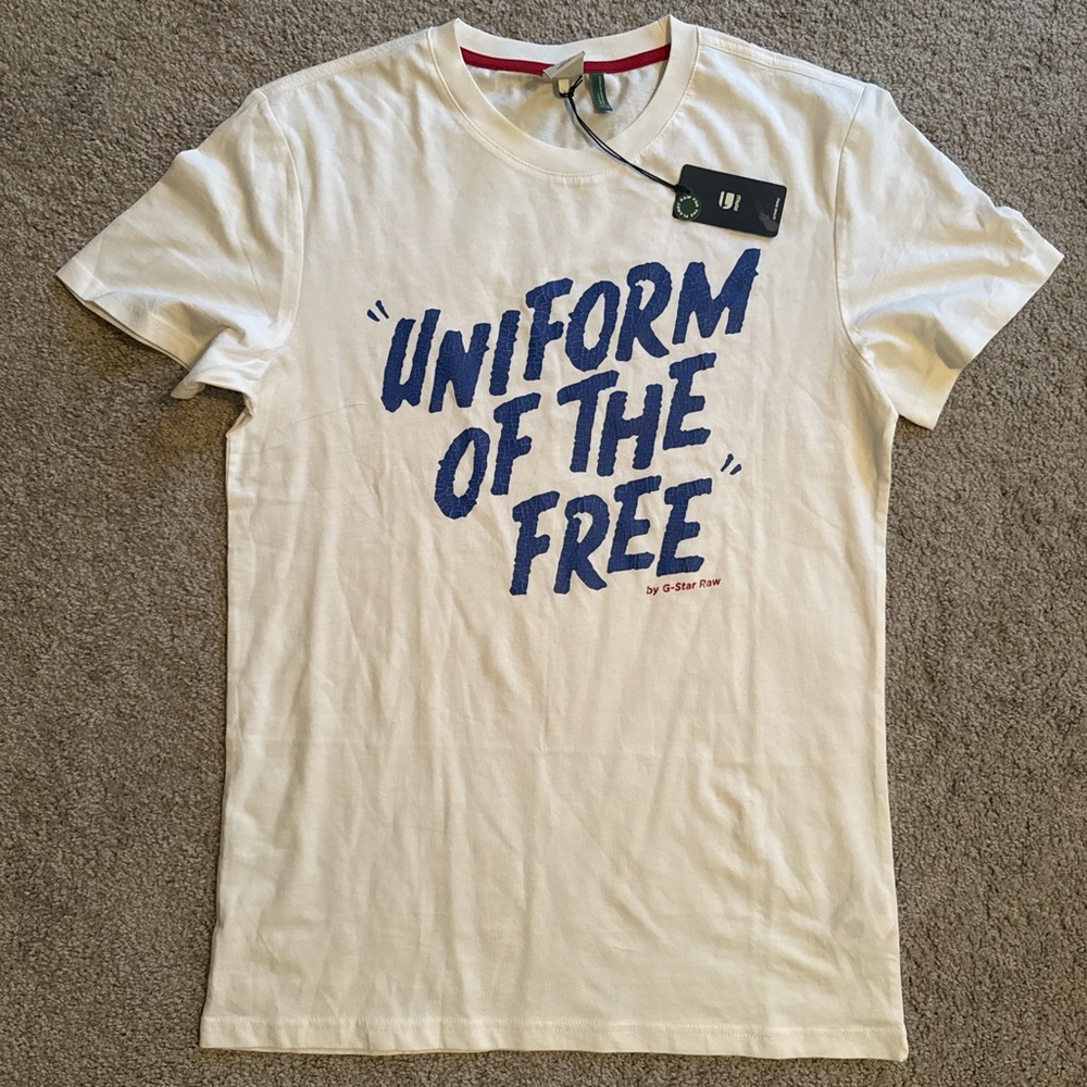 G-Star Cream and Blue Graphic Tee